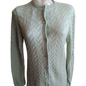 Womens Medium Vtg Cardigan Sweater Mint Green Chevron Knit Pearl Granny Buttons